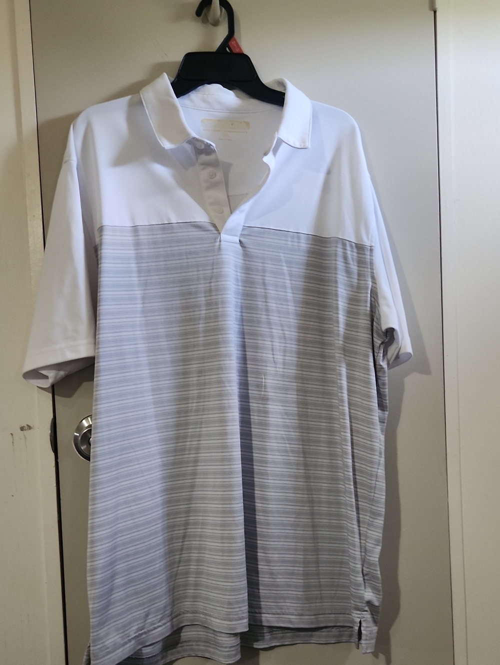 Pebble Beach White and Light Gray Striped Polo